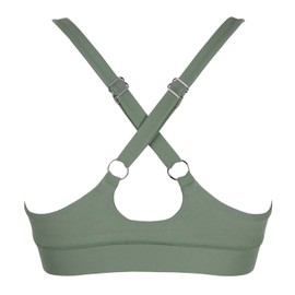 Women’s Supportive Scoop Neck Sporty Swimsuit Cross Spaghetti Strap Bathing Suit Bikini Top Olive