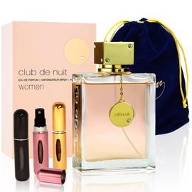 PremGear Gift/Travel Bundle for Armaf Club De Nuit Eau de Parfum for Women, 6.8 Ounce / 200 ml with Elegant Velvet Pouch and 3 Refillable Atomizer Spray Bottles