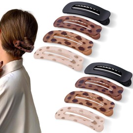 Cptots 8 Pcs Large Lay Flat Claw Clips for Women French Side Slide Barrettes for Thin Fine Hair Rectangle Alligator Hair Accessories,Black Tortoiseshell