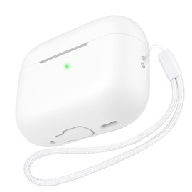 Funda para AirPods Pro 2, AirPods Pro 2ª generación [2022] Funda protectora de silicona suave a prueba de golpes con correa de mano, compatible con carga inalámbrica [LED frontal visible] (blanco)