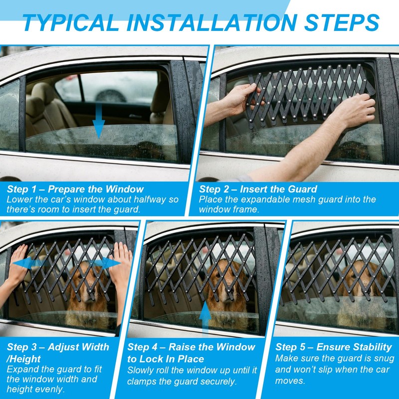 Sunnymove 2 Pcs Car Truck Window Pet Gate, Extendable Car