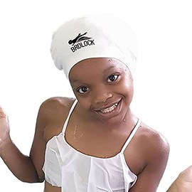 BRDLOCK Kids Swim Caps for Long Hair, Silicone Swim Cap for Girls Boys Kids Teens with Long Hair, Waterproof Swimming Cap Design for Afro Hair/ Curly Hair/ Long Hair Extensions (White, X-Small)