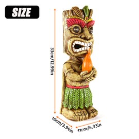 MIBUNG 13" Tall Solar Torch Tiki Garden Statue, Resin Large Tiki Decor Figurine with Solar Lights, Hawaiian Tiki Man, Outdoor Patio Yard Lawn Bar Party Beach Pool Pond Decoration, Valentine's Day Gift