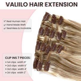 Hair Extensions Clip in Human Hair Beige Blonde Mixed Platinum Blonde Highlights Clip in Hair Extensions Real Human Hair Thick Ends Long Straight Hair Extensions Clip ins Human Hair 18 Inch 70g 7pcs