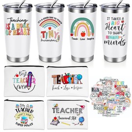 Lifecapido Teacher Appreciation Gifts in Bulk, 20oz Insulated Tumblers with Makeup Bag and Stickers, Thank You Teacher Appreciation Week Gifts