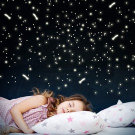 Wandkings 252 Sterne und Sternschnuppen für Sternenhimmel, extra starke Leuchtkraft, Wandsticker Leuchtaufkleber, Fluoreszierend und im Dunkeln leuchtend