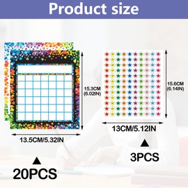 20Pcs Reward Chart for Children Behaviour, Star Stickers for Reward Chart, Rewards Charts Behaviour with 300Pcs Star Stickers, Sticker Charts, Motivate Responsibility and Good Behavior fit Classroom