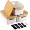 acDesign 3Pcs Plastic Storage Bins with Bamboo Lids Stackable Storage
