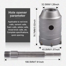 KATUR 40mm Concrete Hole Saw Round Handle SDS Plus Shank, Wall Hole Cutter Cement Stone Wall Drill Bit for Brick Concrete Air Conditioner