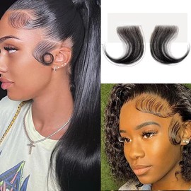 RUNRAYAY Real Edges Hair Top Swiss HD Lace Edges Hair Extensions, Soft & Natural Fake Baby Hair Edges for Black Women, Handmade Real Human Hair Pieces, Natural Black, Style 2