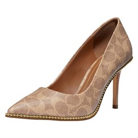 Coach Women's Waverly Leather Pump, Tan Coated Canvas, 9