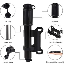 Bike Pump, Portable Mini Bicycle Tire Air Pump,Aluminum Alloy Cycle Pump Super Fast Tyre Inflation Compatible with Universal Presta and Schrader Valve Frame Mounted For Mountain Road Bike Ball Pump