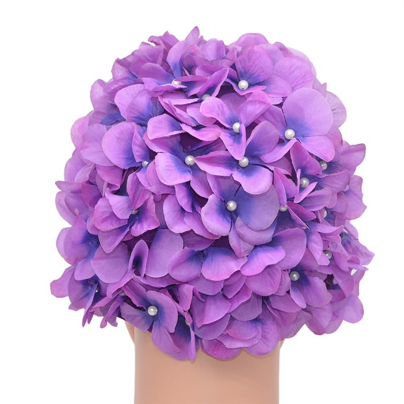 Medifier Women's Vintage Floral Leaf Retro Swimming Cap, purple