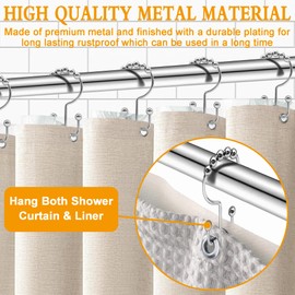 Shower Curtain Hooks,12 Pcs Rustproof Metal Shower Curtain Rings,Free Sliding Double Shower Hooks for Shower Curtain & Liners,Shower Curtain Hangers for Bathroom Shower Curtain Rods Curtains (Silver)