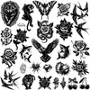 Black Temporary Tattoos Set, Old School Style, 12 Sheets
