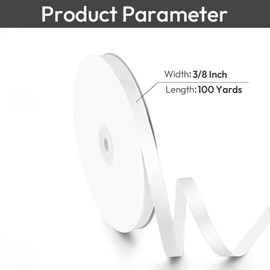 Isaspire 3/8" Width x 100 Yards Satin Ribbon, Small White Ribbon Perfect for DIY Craft, Bows, Gift Wrapping, Flower Bouquet, Valentine's Day, Christmas and Party Decoration
