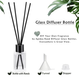 Agidea 4PCS Empty Glass Fragrance Reed Diffuser Bottles, Refillable Diffuser Bottles with 20pcs Reeds Sticks & Black Caps & Funnel, Diffuser Jars for Home Oil Fragrance Decoration (50ML)