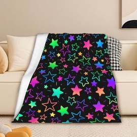 Glitter Stars Throw Blankets for Bed,Star Flannel Blanket for Unisex,Bright Neon Stars Lightweight Soft Blanket Throw for Girls Kids Adults Couch 50x60 in