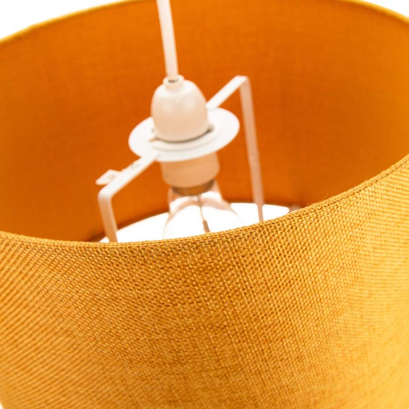 Contemporary and Sleek 12 Inch Ochre Linen Fabric Drum Lamp