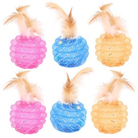 POPETPOP 6pcs Cat Feathers Toys - Interactive Cat Toys with Feathers and Bells for Indoor Ourdoor Kitten Playing, Cat Exrecise Toy Balls