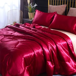 A Nice Night Satin Silky Soft Quilt Sexy Luxury Super Soft Microfiber Bedding Comforter Set Full/Queen, Light Weighted (Red, Queen(88-by-88-inches))
