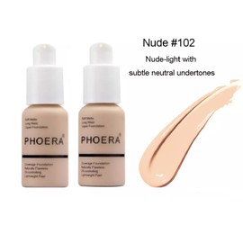 Phoera® Full Coverage Foundation Soft Matte Oil Control Concealer 30ml Flawless Cream Smooth Long Lasting + 1 Pair Eyeshadow Shields Miskeen (2 PCS SET) (F102 Nude 3pcs SET)