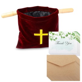 Klmnop Church Tithe Offering Bags with 25 Pack Thank You Cards and Envelope, Offering Baskets with Wooden Handles, Churches Communion Supplies for Church Offerings(Red)