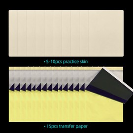 BAMTTOO Tattoo Practice Skins Double Sides Tattoo Fake Skin 7.67 x 5.7 Inches Practice Skin for Tattooing Tattoo Supplies Tattoo Kit (10S Skin + 15 Paper) 10 Pieces