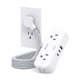 Cruise Ship Essentials - Flat Plug Power Strip, 6 Ft Flat Extension Cord with 4 Outlets 3 USB Ports(2 USB C), Small Power Strip No Surge Protection for Cruise Ship Travel Essentials