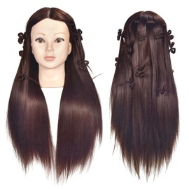 Training Head, Blad Mannequin Head,71 cm, with 100% Synthetic Hair, Mannequin Head for Cosmetology, with a Table Clamp
