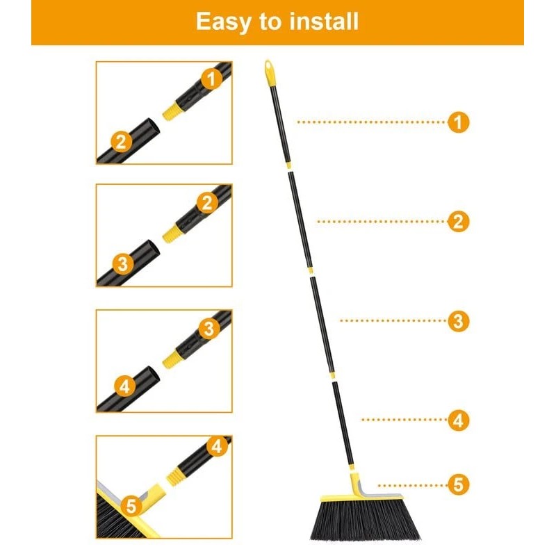 Kefanta Indoor Outdoor Angled Broom with Adjustable Handle for Housekeeping