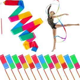 Niceup 12 Pcs Dance Ribbon for Kids Party Bag Fillers, Gymnastics Ribbon Rainbow Streamers Wand for Party Favors, Goodie Bag Fillers for Kids Birthday Princess Fairy Circus Party Decoration Supplies