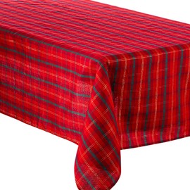 Celebright Christmas Tartan Tablecloth Set - Rectangular 70 x 108 inches (178 x 274 cm) - Ideal for 6-10 Dinner Place Settings - Scottish Tartan - Red, Green & Metallic Gold