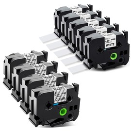 Labelife 24mm Label Tape Compatible with Brother P Touch TZe TZ Tape 24mm 0.94 Laminated White/Clear Tz TZe-251 TZe251 TZ-251 TZ251 TZe-151 TZe151 TZ-151 TZ151 1 Inch Tape, Total 9-Pack