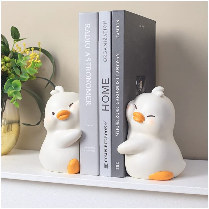 JARPSIRY Cute Hug Ducks Decorative Bookends, Unique Book Ends to