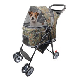 AmorosO 4 Wheels Pet Convenient Stroller | Portable Jogger Stroller for Small Medium Dogs Cats | Travel Folding Puppy Carrier Waterproof with Storage Basket