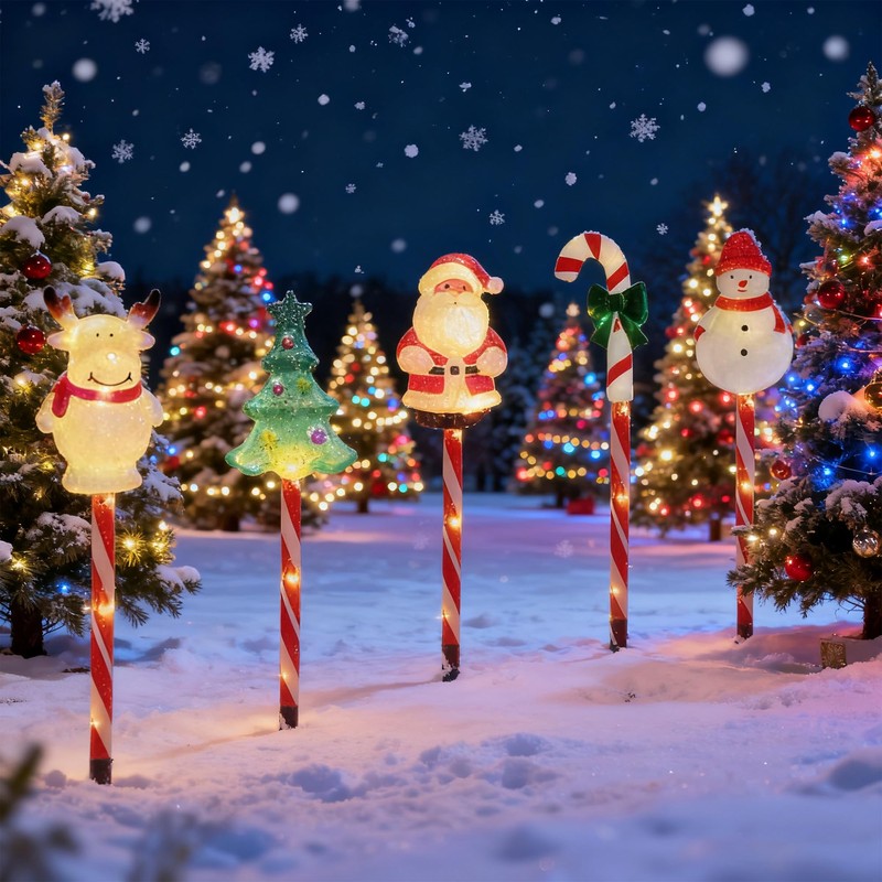 5 Pack Christmas Pathway Lights-Solar Powered Outdoor Garden Snowman Santa
