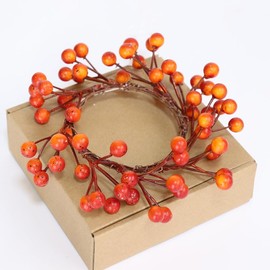2 Pcs Fall Candle Rings with Artificial Orange Berries Mini Berry Twig Wreath Candle Wreath Berry Rings 4" Center Wide for Thanksgiving Fall Wedding Rustic Seasonal Decoration (Orange-2pc)
