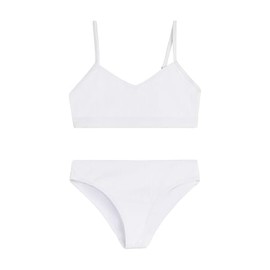 Kanu Surf Girls' Willow V-Neck Bikini Beach Sport 2-Piece Swimsuits, Ruched Solid White