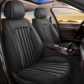 RAWAKORW Car Seat Covers Fit for Dodge Grand Caravan 2008-2020: Front Set Waterproof Leather Vehicle Seat Cushion Luxury Automotive Protector Easy to Install(2 Seats, Black)