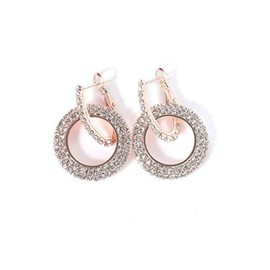 MAIHAO Fashion Rhinestone Double Circle Hoop Earrings for Women Geometric 8 Infinity Round Rings Drop Earrings Party Jewelry Charm (Rose gold)