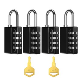 (Newest Version) 4 Pack Combination Padlock, 4 Digit Resettable Security Padlock with Keys, Waterproof Gate Lock for School, Gym or Sports Locker, Fence, Toolbox, Case, Hasp Storage