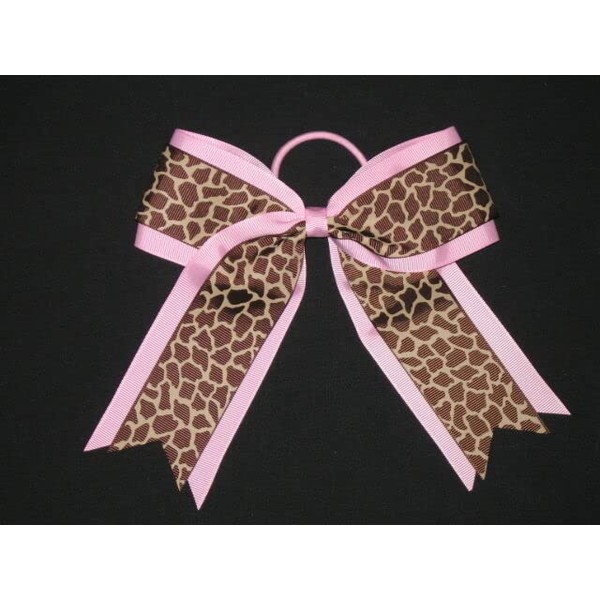 "Pink Giraffe" Cheer Hair Bow Pony Tail 2.25 Inch Ribbon