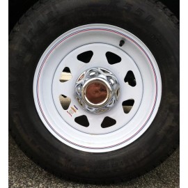 PHOENIX USA (2) Chrome Trailer Wheel Hub Cap Covers SHARP!! 8 - 15  2.75" emblem indent,