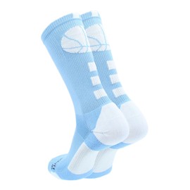 MadSportsStuff Basketball Logo Athletic Crew Socks, Medium - Columbia Blue/White