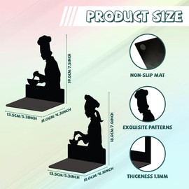 Peacoblue Metal Bookends Stopper Holder Stand for Shelves, 5.3"x4.3"x7.5" Heavy Duty Decorative Creative Study Chef Kitchen Bookends to Hold Books for Small, Large Books, Cook Books, 1 Pair (Chefs)