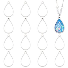 UNICRAFTALE 16Pcs Teardrop Open Back Bezel Pendants 304 Stainless Steel Epoxy Resin Bezel Pendants Epoxy Resin Frames Pendants for DIY UV Resin Pressed Flower Jewelry Making,Inner Diameter 26x17.5mm,