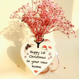 HONZEE Happy First Christmas In New Home House Warming Gifts for Friends Christmas Decoration Bauble For New House Heart Friendship Couple Gift 1st Christmas Plaque