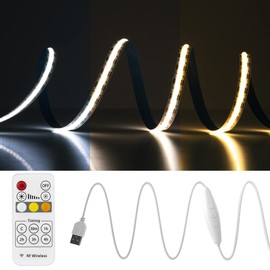 FCOB COB CCT USB Tunable Flexible High Density LED Strip CCT (3000K-6000K) DC5V 6.56FT/2M 640LEDs/m 14W/m 10mm Width CRI90+ with RF Remote Control Tunable for DIY Decoration (Power Supply Not