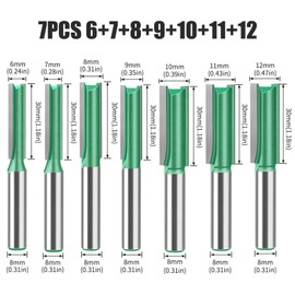 MACHSWON 7 PCS Straight Router Bit Set 8mm Shank,Double Flute Woodworking Milling Cutter Router Bit Sets 6mm 7mm 8mm 9mm 10mm 11mm 12mm Cut Diameter Cutting Trimming Cutter Routing Bits